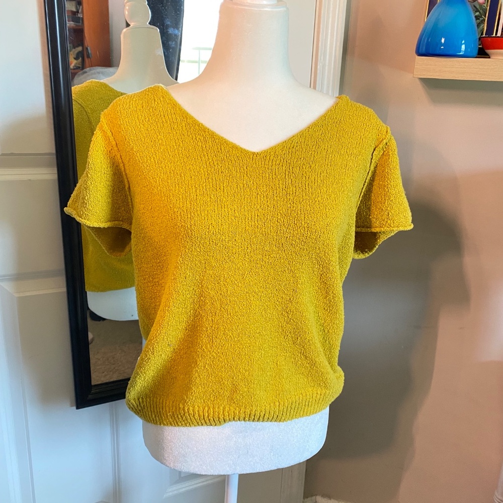Anthropologie Valentina Yellow Short Sleeve V Neck